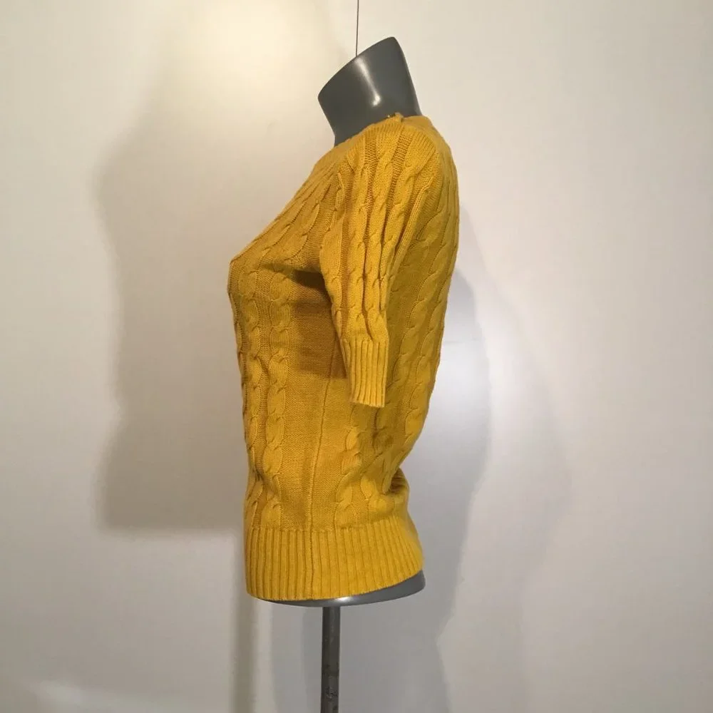 Banana Republic Short Sleeve Mustard Yellow Cable Knit Sweater  Size XS - Picture 5 of 9